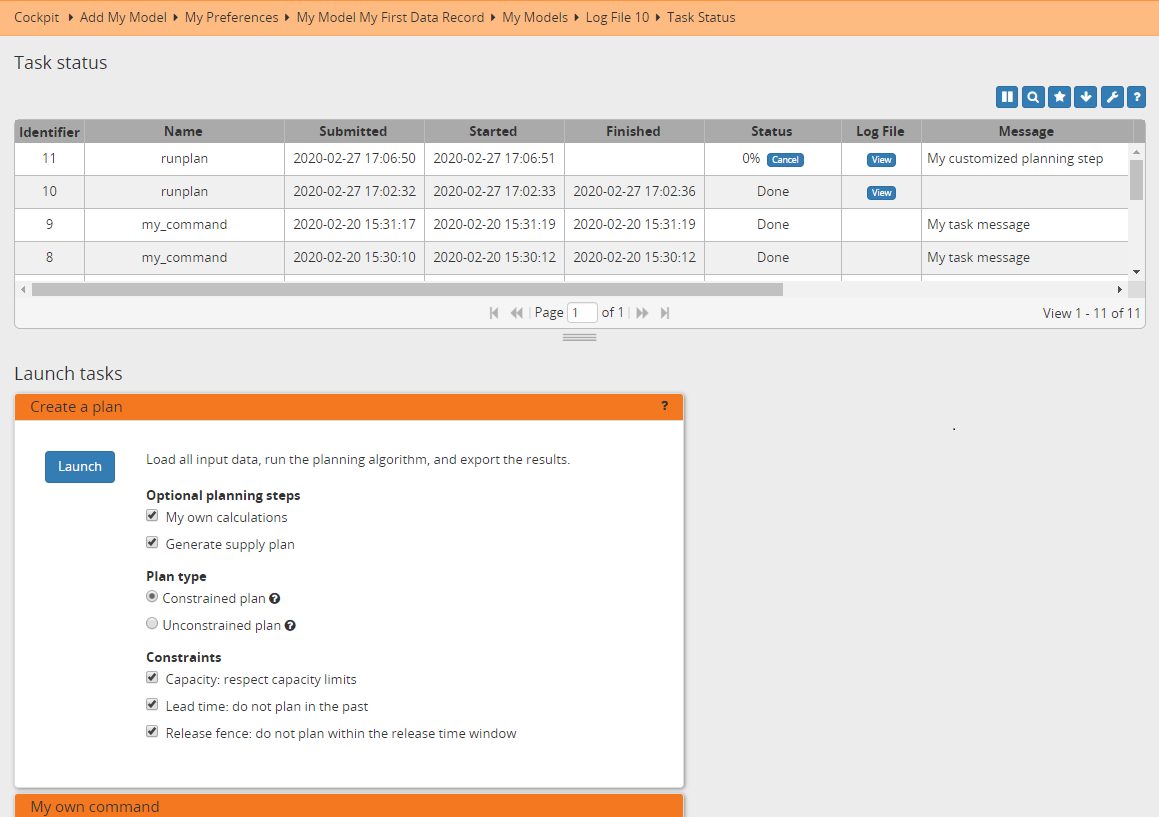 My customized action to generate the plan.