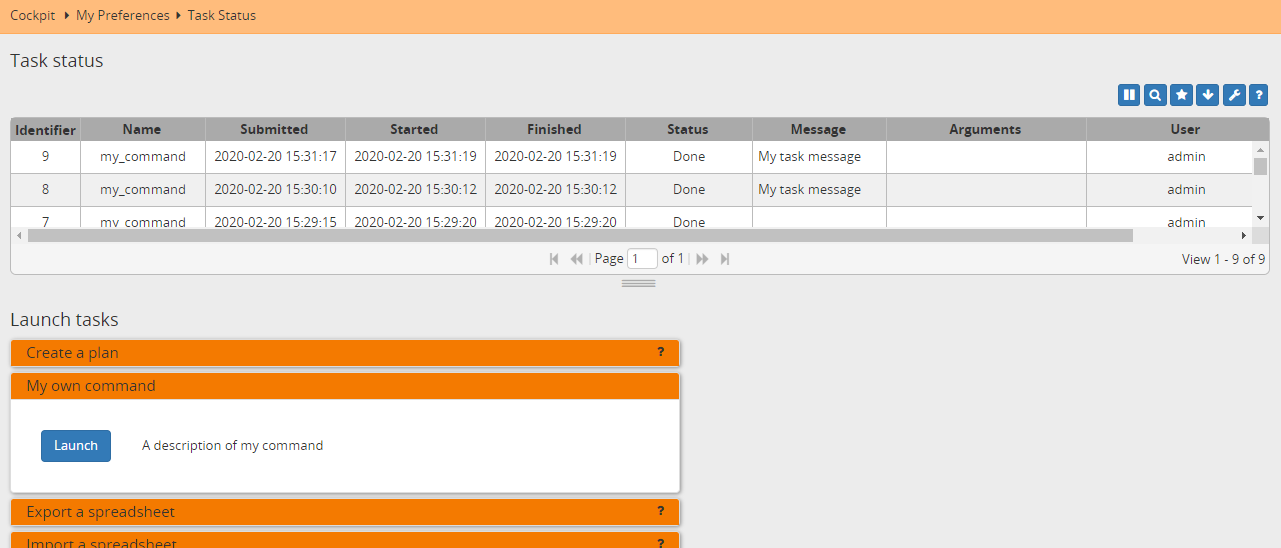 Custom command in the execution screen